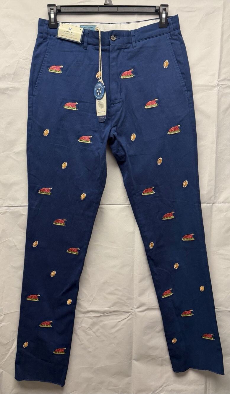 Castaway Nantucket Island Turkey Football Embroidered Pants Men 32xUF Harbor New